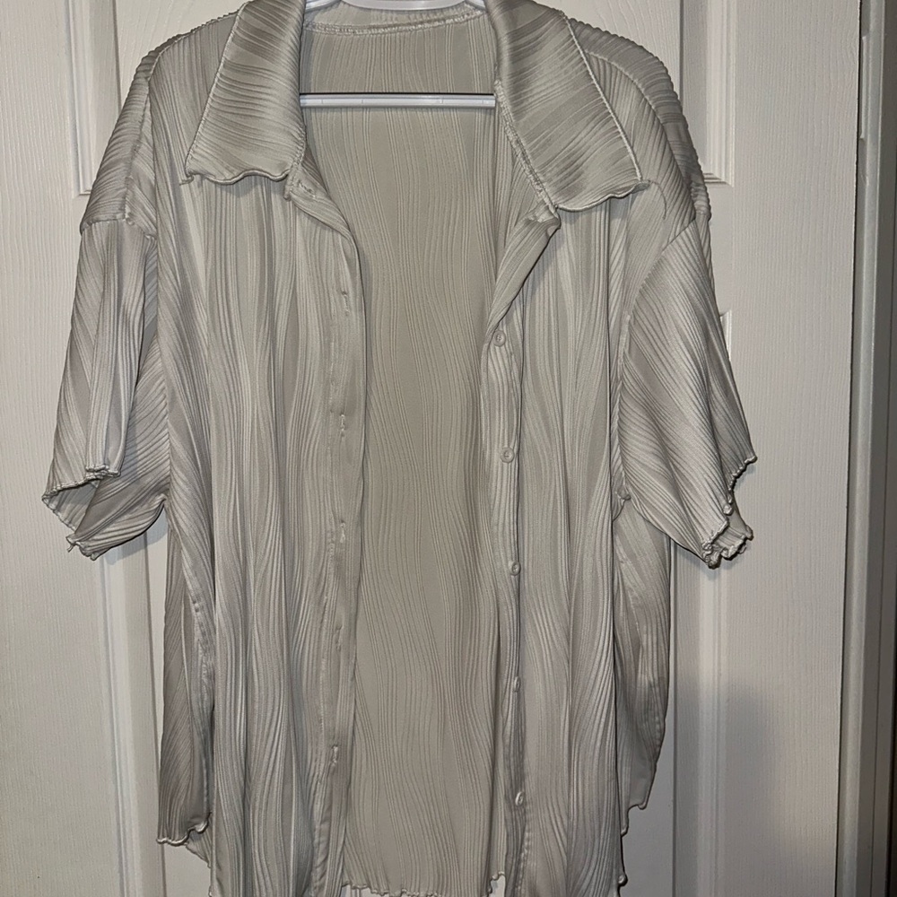 SHEIN white Striped Button-Up Blouse